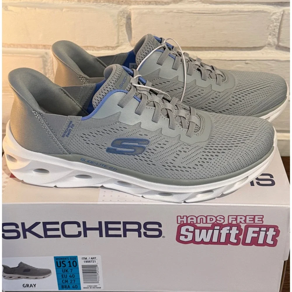 NWT Skechers Womens Hands Free Swift Fit Glide-Lite 2.0 Gray Sneakers •10• Walk